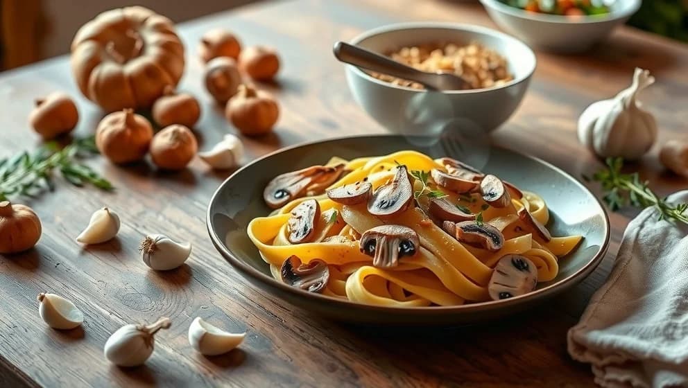 Fläskfile pasta med svamp hemma