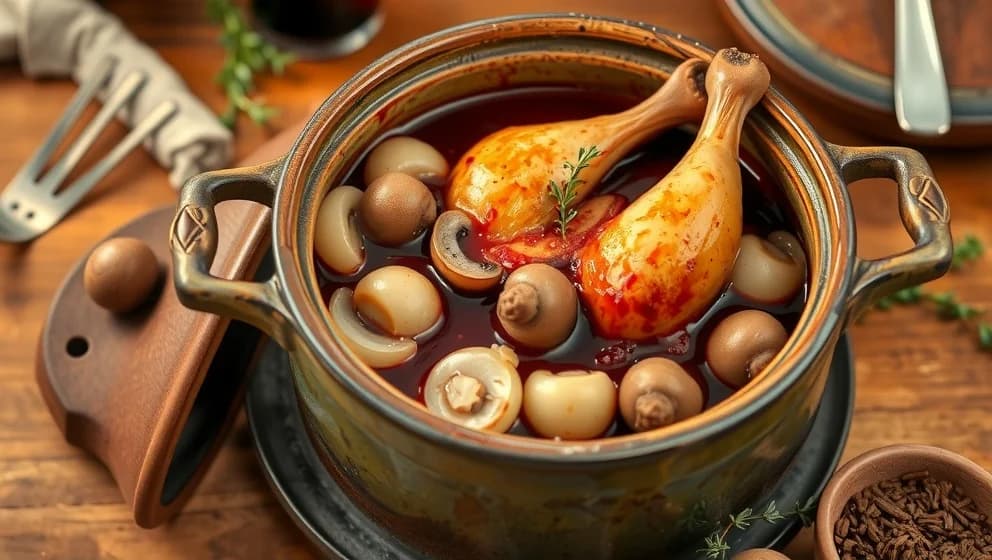Klassisk coq au vin från franska köket